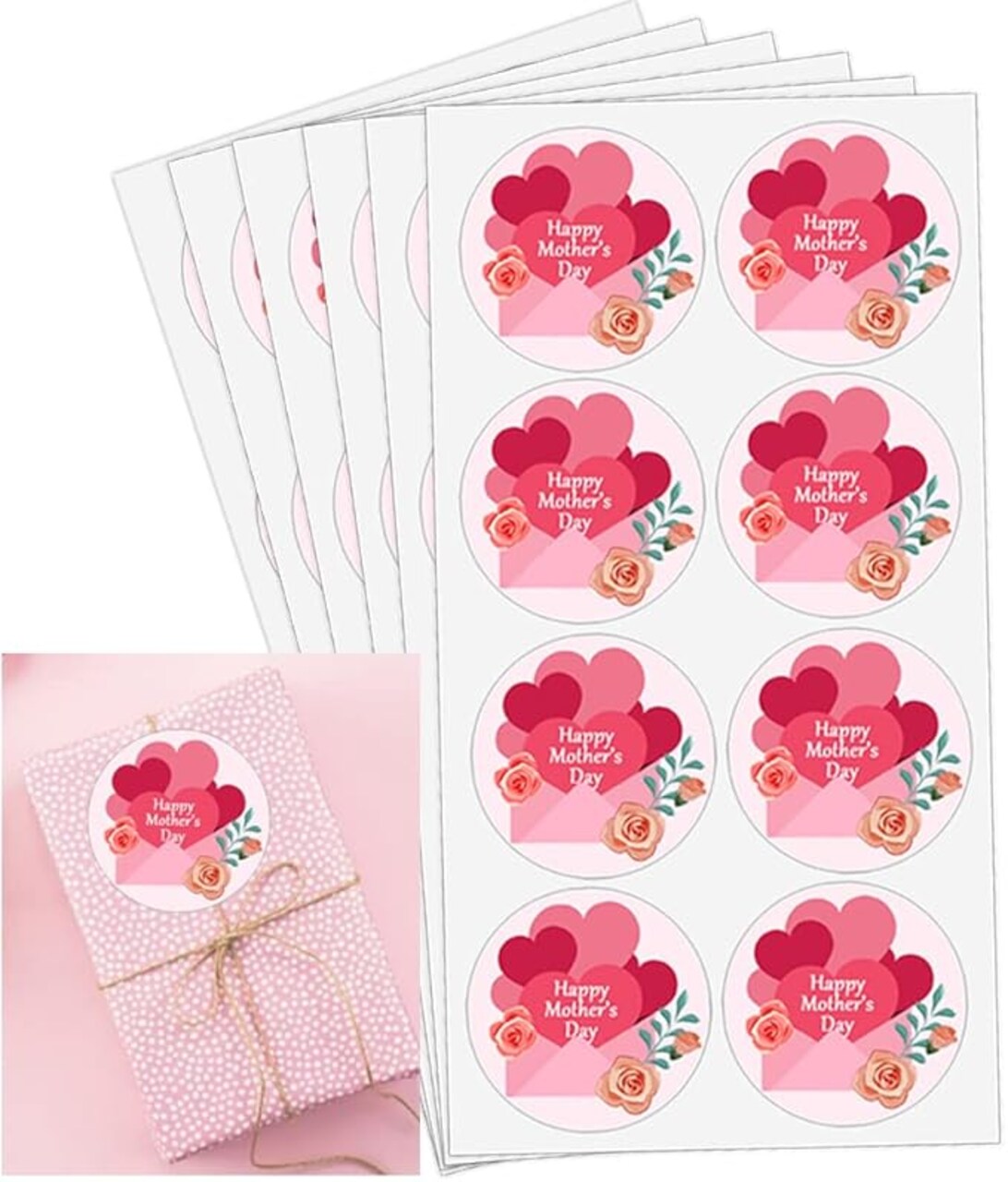 240 Pcs Happy Mother's Day Stickers - 2 Inch Large Pink Floral Labels - Durable Self-Adhesive Seals for Gift Boxes, Envelopes, and Bouquets